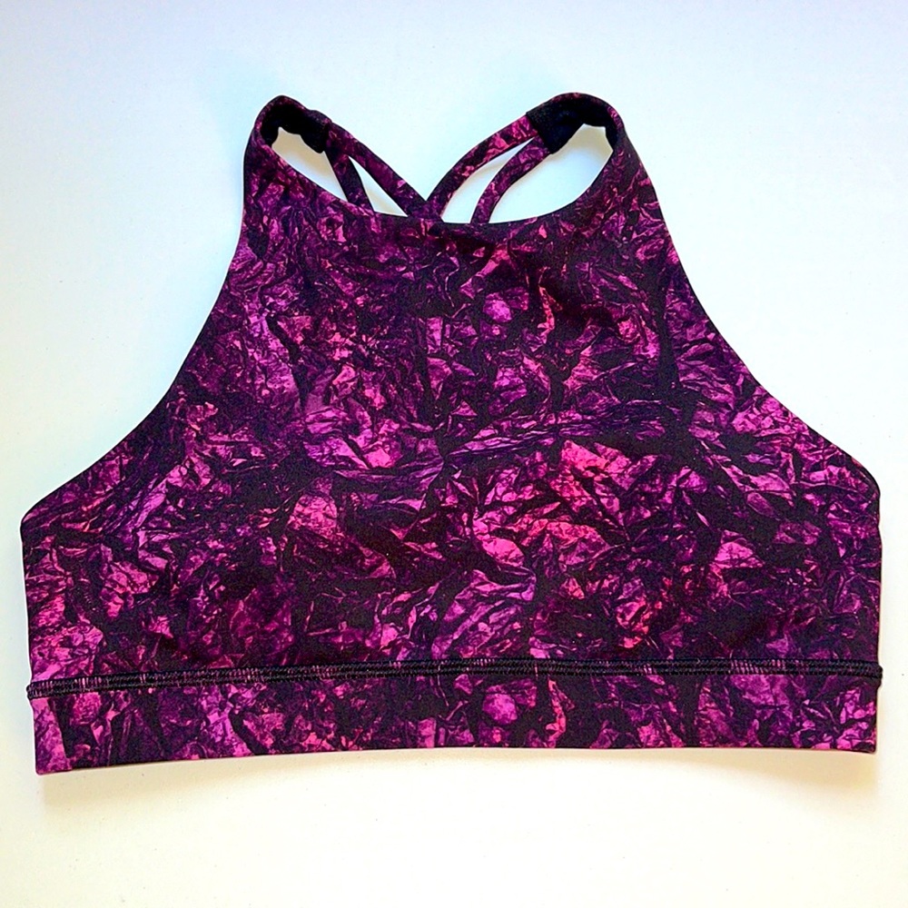 lululemon athletica Magenta & Black Marble High-Neck Sports Bra